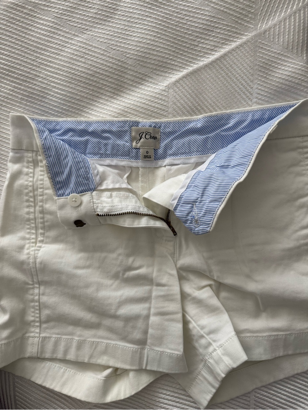 J. Crew White Womens Chino Shorts with Blue Striped Waistband